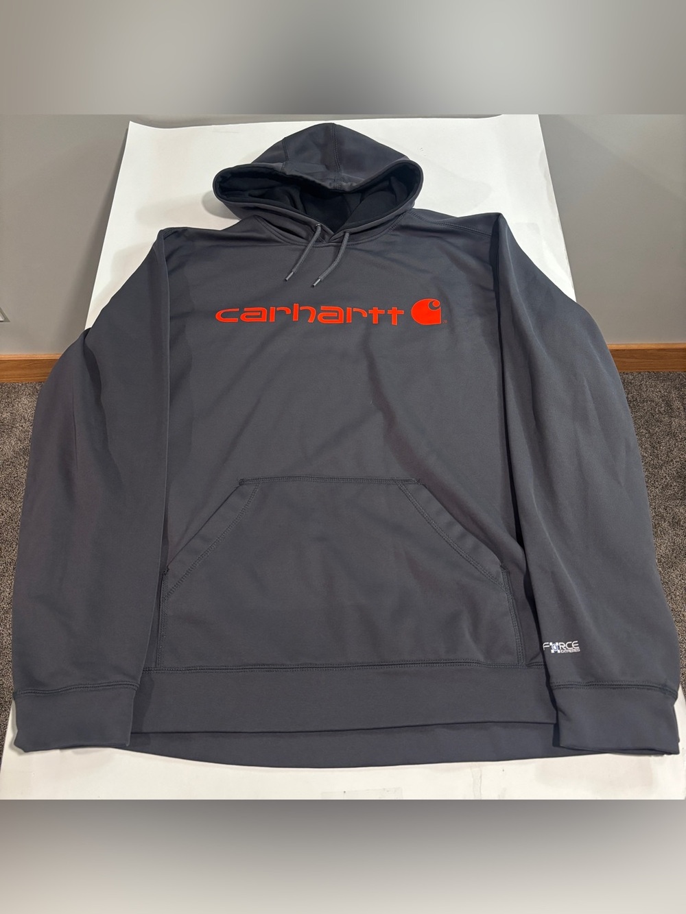 Carhartt Hoodie Mens 2XL Tall Pull Over Force Extremes Relaxed Fit Gray Red